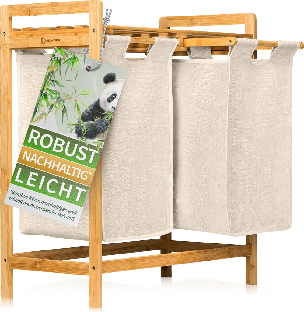 HEIMWERT Wäschekorb Holz Wäschesammler Bambus - Für ein schönes Zimmer und perfekte Ordnung - Aufbewahrungskorb Regal Korb laundry baskets ausz...