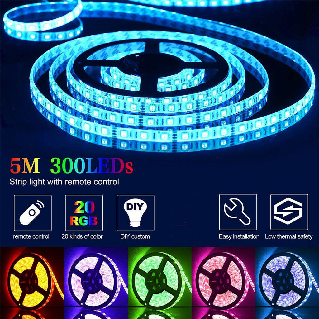 2 Rollen 5M RGB 3528 LED-Streifen Licht Farbwechsel mit 22 Tasten Fernbedienung 