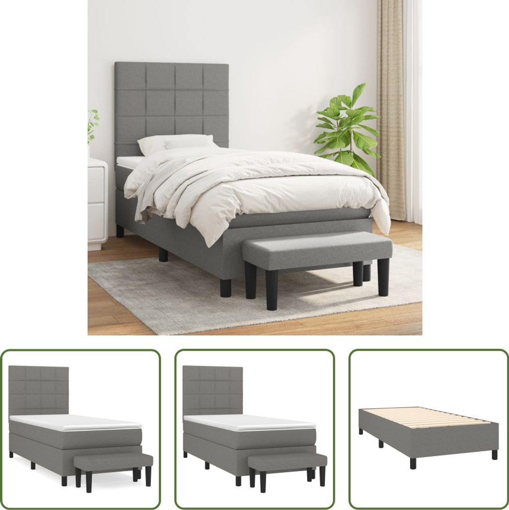 The Living Store Boxspringbett mit Matratze Dunkelgrau 90x190 cm Stoff