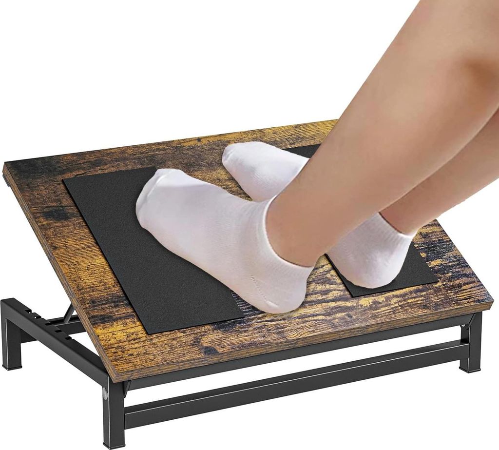 Fußstütze für unter dem Schreibtisch - verstellbar - ergonomische Fußablage - rutschfeste Oberfläche - 4 Höhenpositionen - Holz