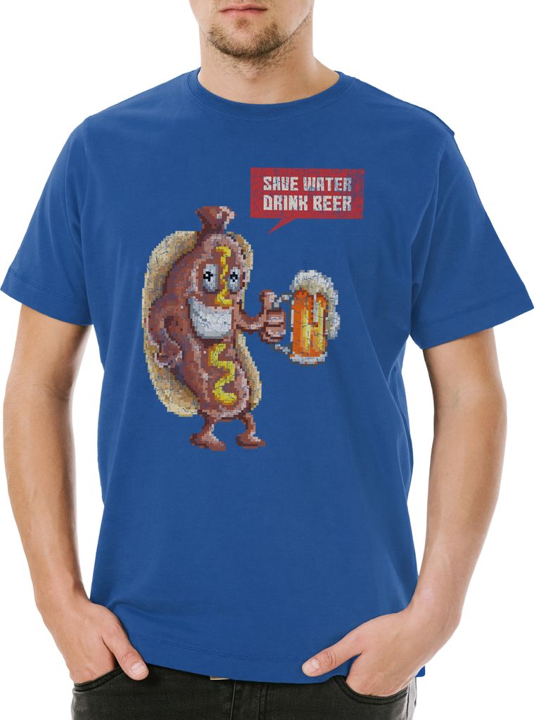 Urban Backwoods Hotdog Save Water Drink Beer, Herren T-Shirt, Farbe: Royalblau, Größe: L