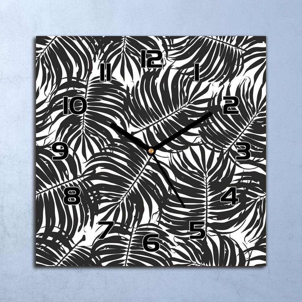 Wanduhr Echt-Glas-Küchenuhr Palmblätter Aquarell Quarz 30x30 Deko Bilder