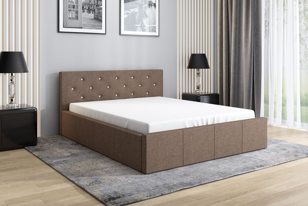 Polsterbett SKIDI -OM 140 x 200 mit Bettkasten. Farbe: Braun