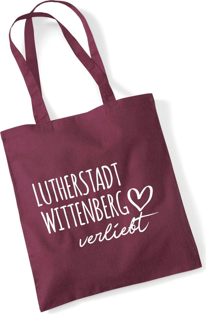 Huuraa Jutebeutel Lutherstadt Wittenberg verliebt 10 Liter Burgundy Baumwolle Tasche Geschenkidee