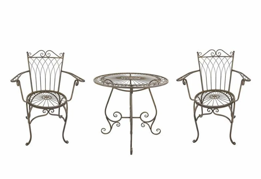 Set de meubles de jardin Flair métal robuste 3 pièces aspect antique