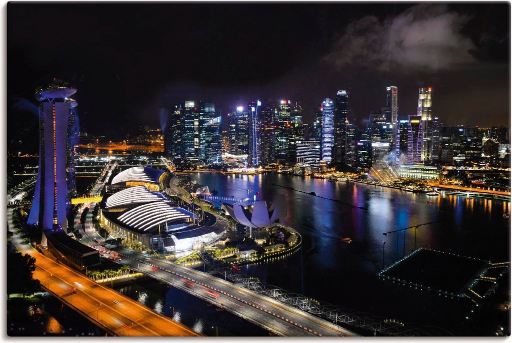 ARTland Leinwandbild Singapur bei Nacht Größe: 30x20 cm