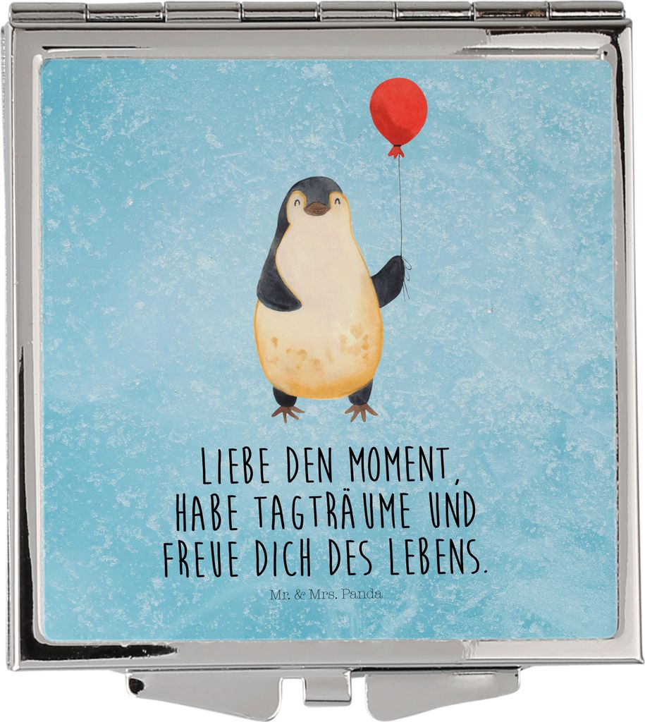 Mr. & Mrs. Panda Schminkspiegel Pinguin Luftballon - Eisblau - Geschenk, Klappspiegel, Liebe, Neustart, Beste Freundin, Klappbarer Spiegel, Mini, F...