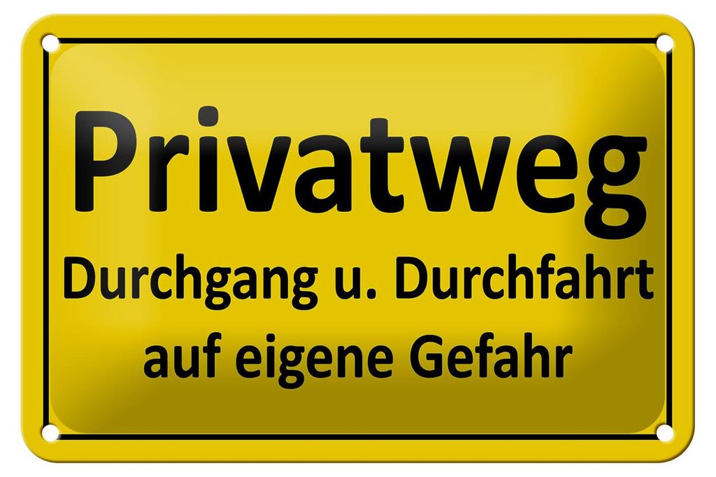 Blechschild  Hinweis 18x12cm Privatweg gelbes Produktbild 