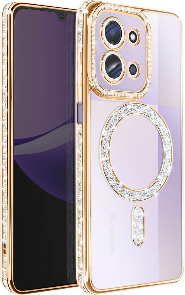 Avizar, Hülle Redmi 15C MagSafe-kompatibel mit Strass-Rand, Gold