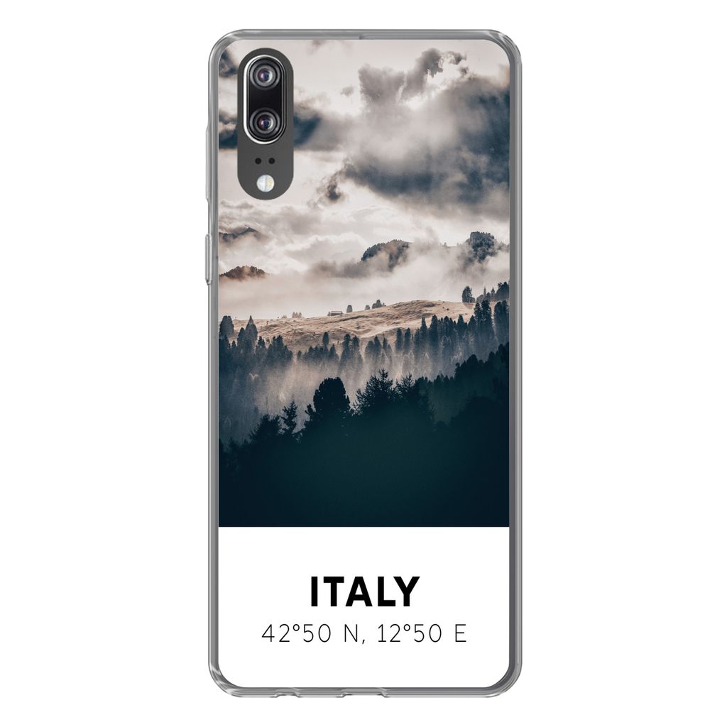 MuchoWow Handyhülle Schutzhülle Hülle für Huawei P20 Italien - Nebel - Wald - Baum Silikon Softcase Handy Hülle - Hardcover