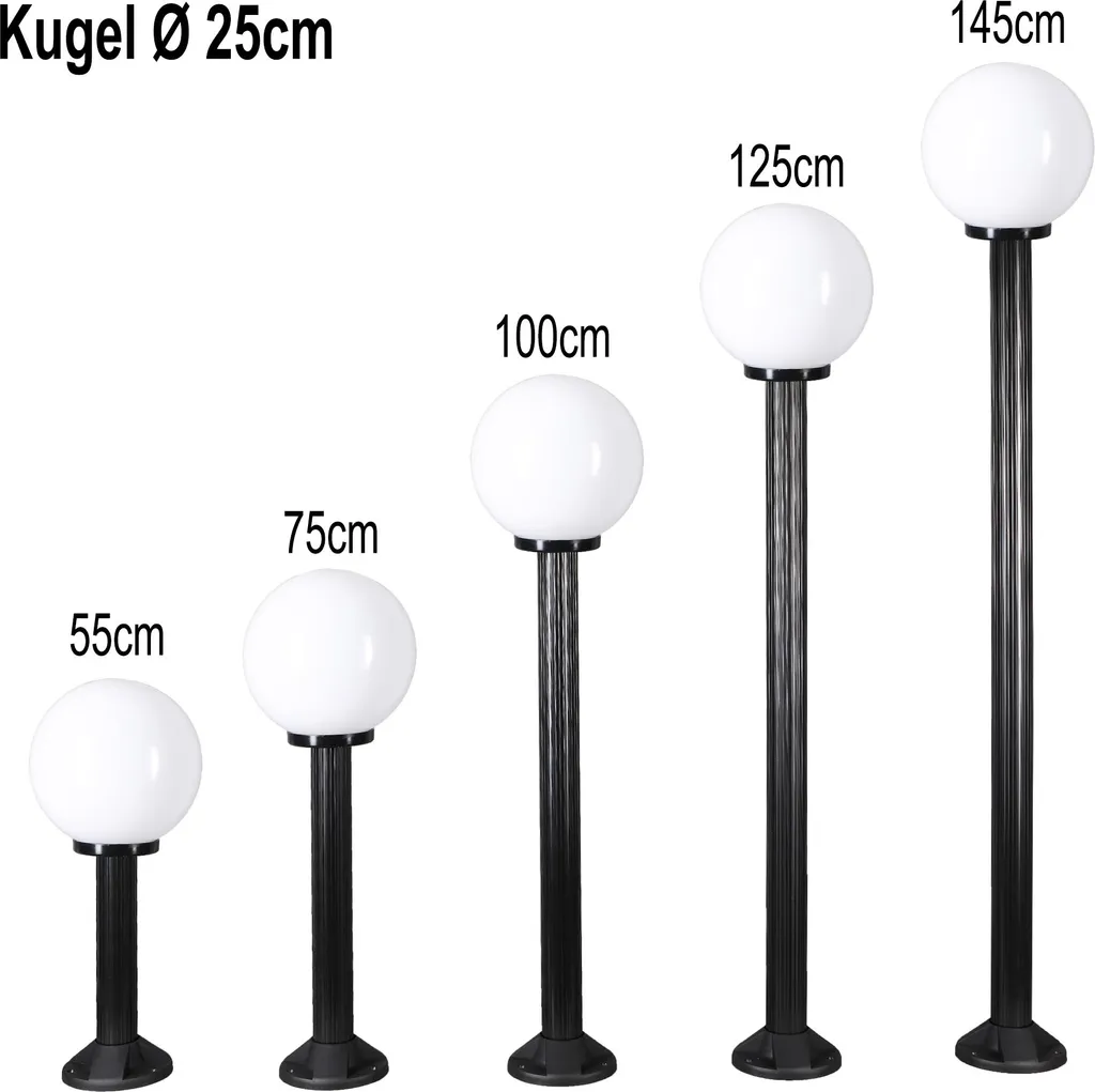 Lampadaire d'extérieur Boule opale 25cm sur pied de 145cm noir mat - 6