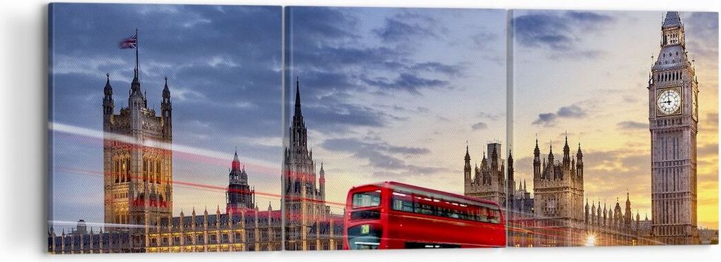 Bild auf Leinwand - Leinwandbild - London Bus - 120x40cm - Wand Bild - Wanddeko - Wandbilder - Leinwanddruck - Bilder - Kunstdruck - Wanddekoration...