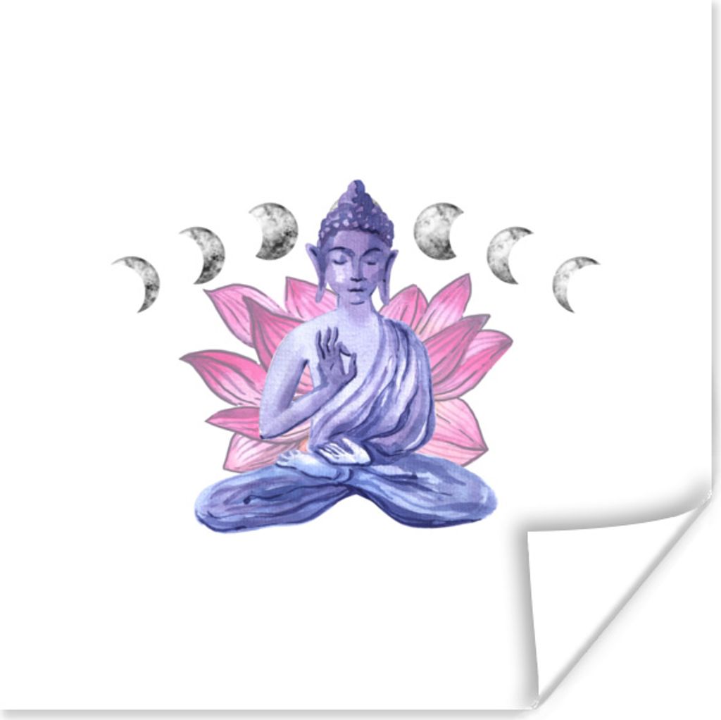 MuchoWow Poster Buddha - Blumen - Planeten 30x30 cm - Wandposter - Printing