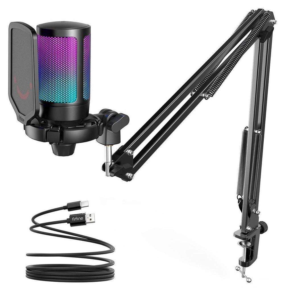 FIFINE A6T USB Gaming Mikrofon für Streaming Podcast Studio mit Boom Arm, Schwarz