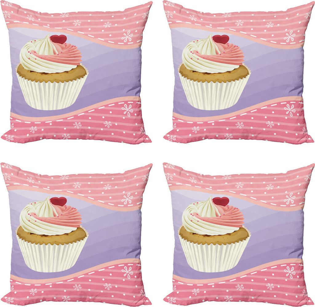 ABAKUHAUS Cupcake Kissenbezug Set (4 Stück), Yummy Gebäck Blumen, Moderner Doppelseitiger Digitaldruck, 60 cm x 60 cm, Mehrfarbig