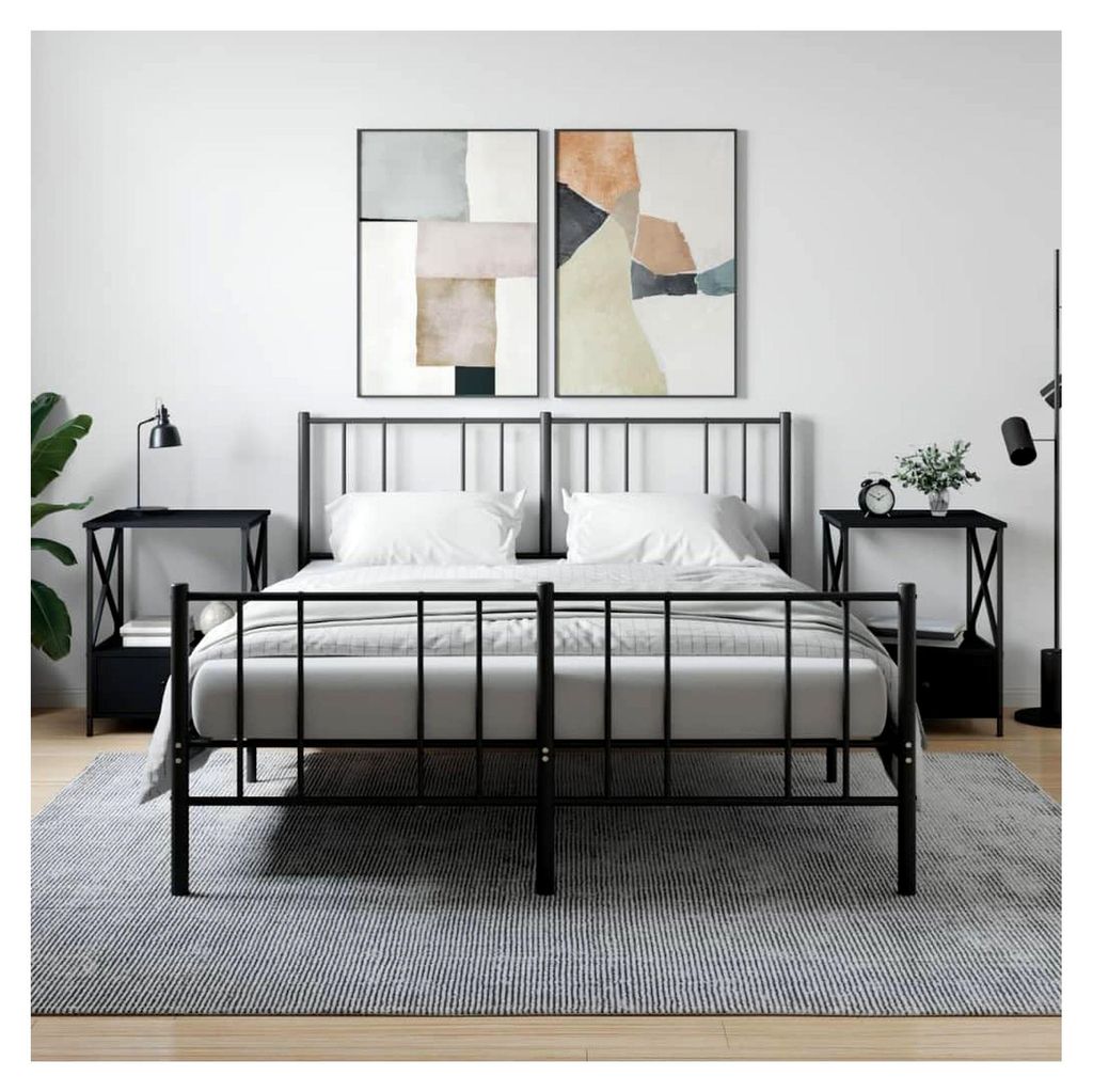Nachttische 2er Set Schwarz 50x41x65 cm Holzwerkstoff mit Eisenrahmen für Schlafzimmer und Boxspringbett
