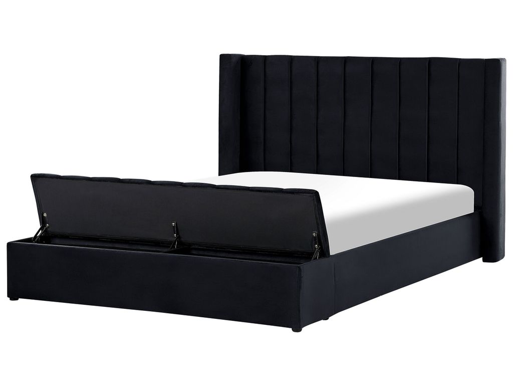BELIANI Gepolsterte Wasserbett Schwarz 180 x 200 cm aus Samtstoff mit Stauraum Elegantes Doppelbett Modernes Design