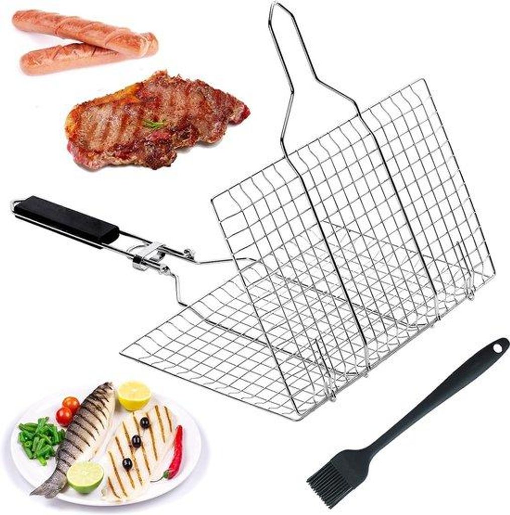 Portable Grillset, faltbarer Grillgrate, rostfreier Grillgrate, tragbar, rostfreie Grillset, Grillgrate für Fisch und Fleisch