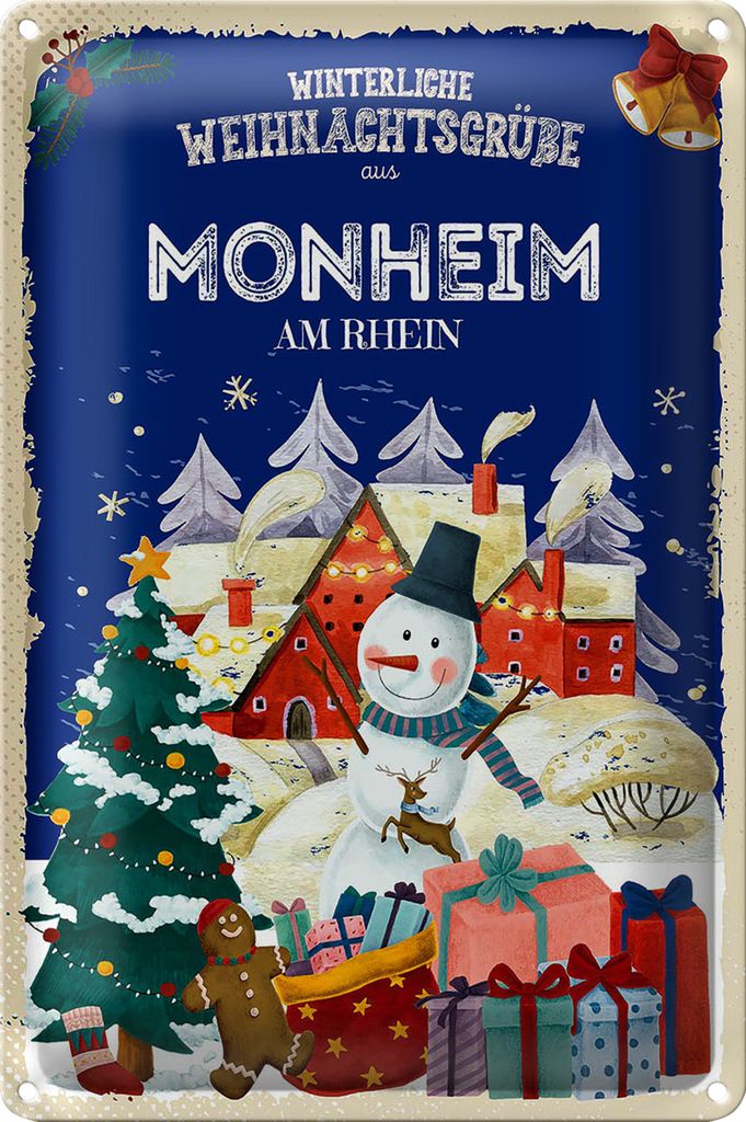 Blechschild Weihnachtsgrüße MONHEIM AM RHEIN 18x12cm