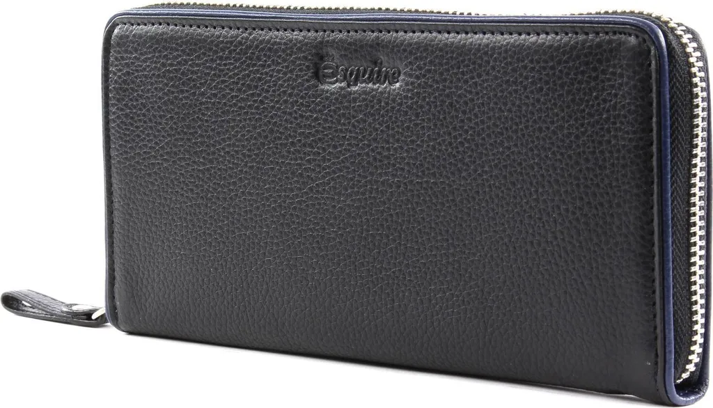 Esquire Piping Zip Around Wallet Black Roy - Portefeuille Cuir Noir Bleu