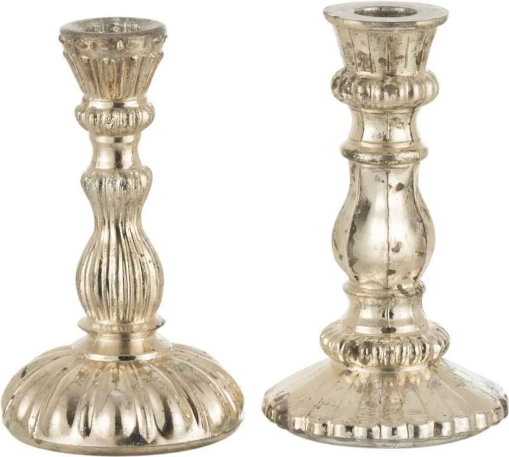 Bougeoir Oriental J-Line en Verre Argenté Taille S - Lot de 2 Assortis