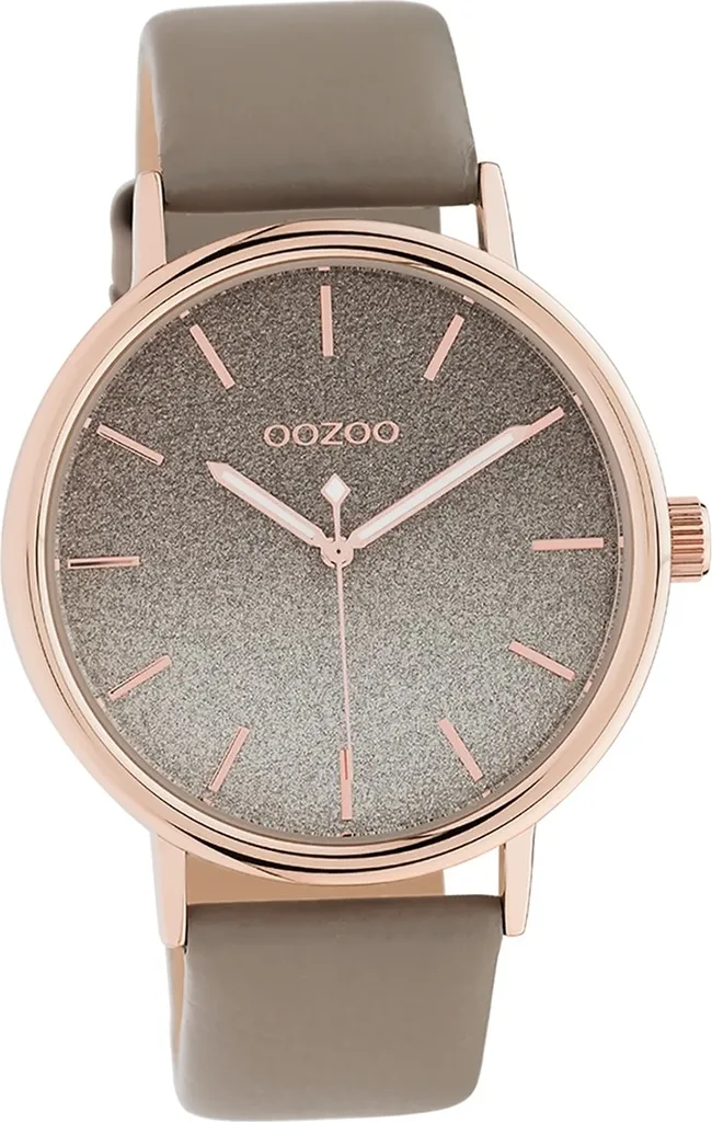 Montre Oozoo C10937 en cuir véritable taupe avec mouvement quartz fiable