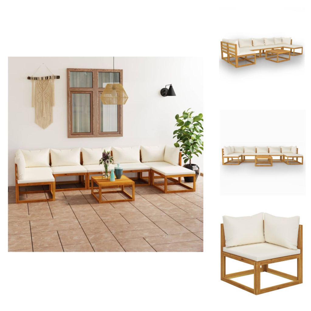 vidaXL 8-tlg. Garten-Lounge-Set mit Auflagen Creme Massivholz Akazie - Gartenmöbel-Sets