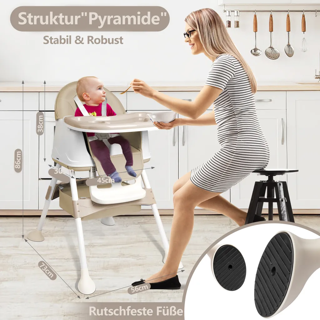 Chaise Bébé Polyvalente et Mobile : Siège Enfant Réglable Beige XMTECH - 7