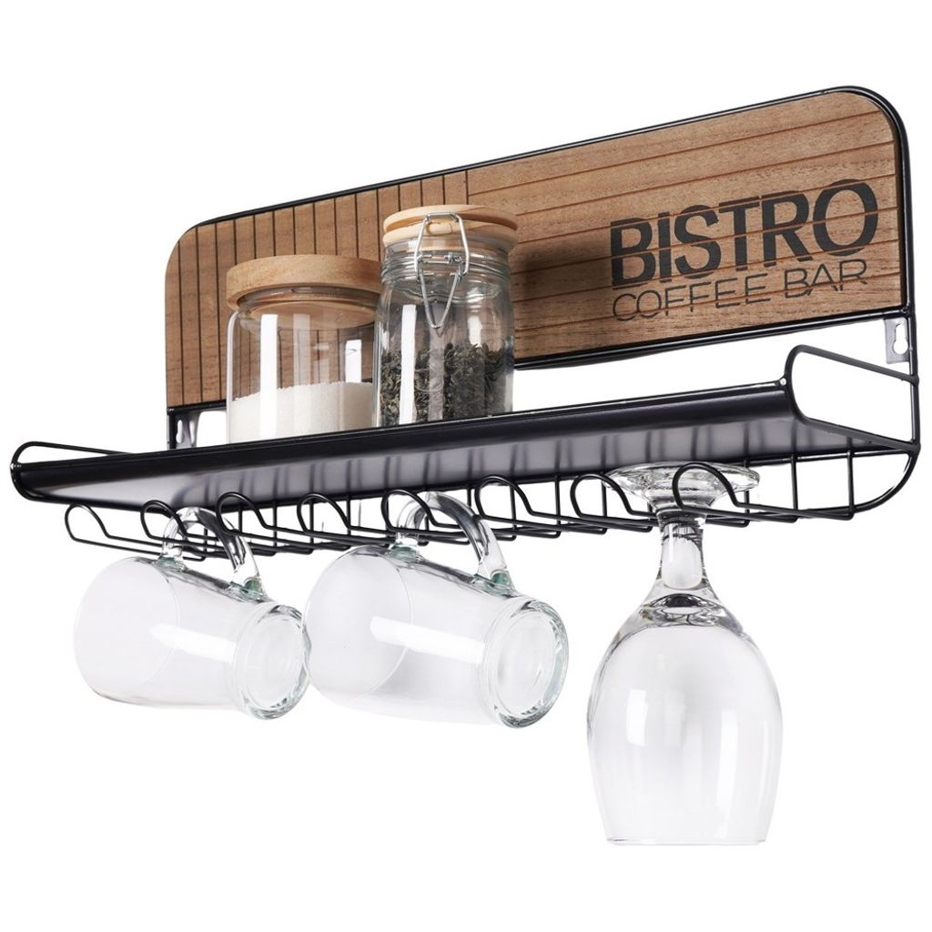 Porte-verres et tasses avec étagère en métal noir Image du produit 