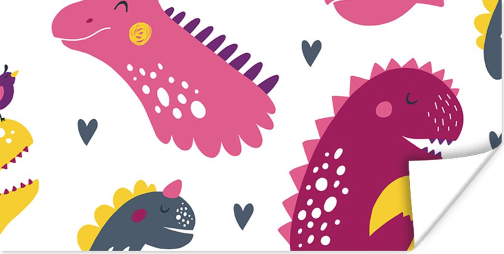 MuchoWow Poster Dino - Muster - Kind - Rosa - Mädchen 150x75 cm - ohne Rahmen