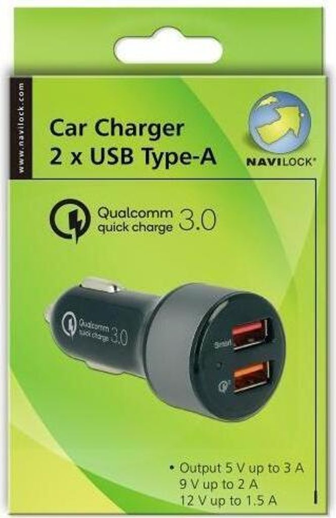 Navilock Adapter USB DC 12-24V KFZ > 2 x USB Typ A (Quickcharge 3.0 + Smartcharge) Navilock