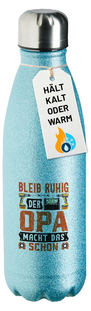 Huuraa Trinkflasche Bleib ruhig der Opa macht das schon 500ml Blue Edelstahl Wasserflasche Trinkflasche Geschenkidee