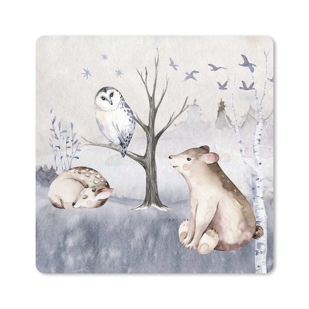 MuchoWow Mauspad Mousepad Tiere - Winter - Hirsche 20x20 cm - Mousepads - Maus Mat - Pad - Mausunterlage - Desk Mat - Bureauartikeln