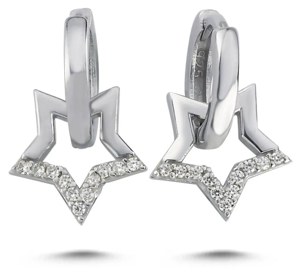 Créoles Étoile en Argent 925 Rhodié et Zirconium - Bijou Femme Élégant