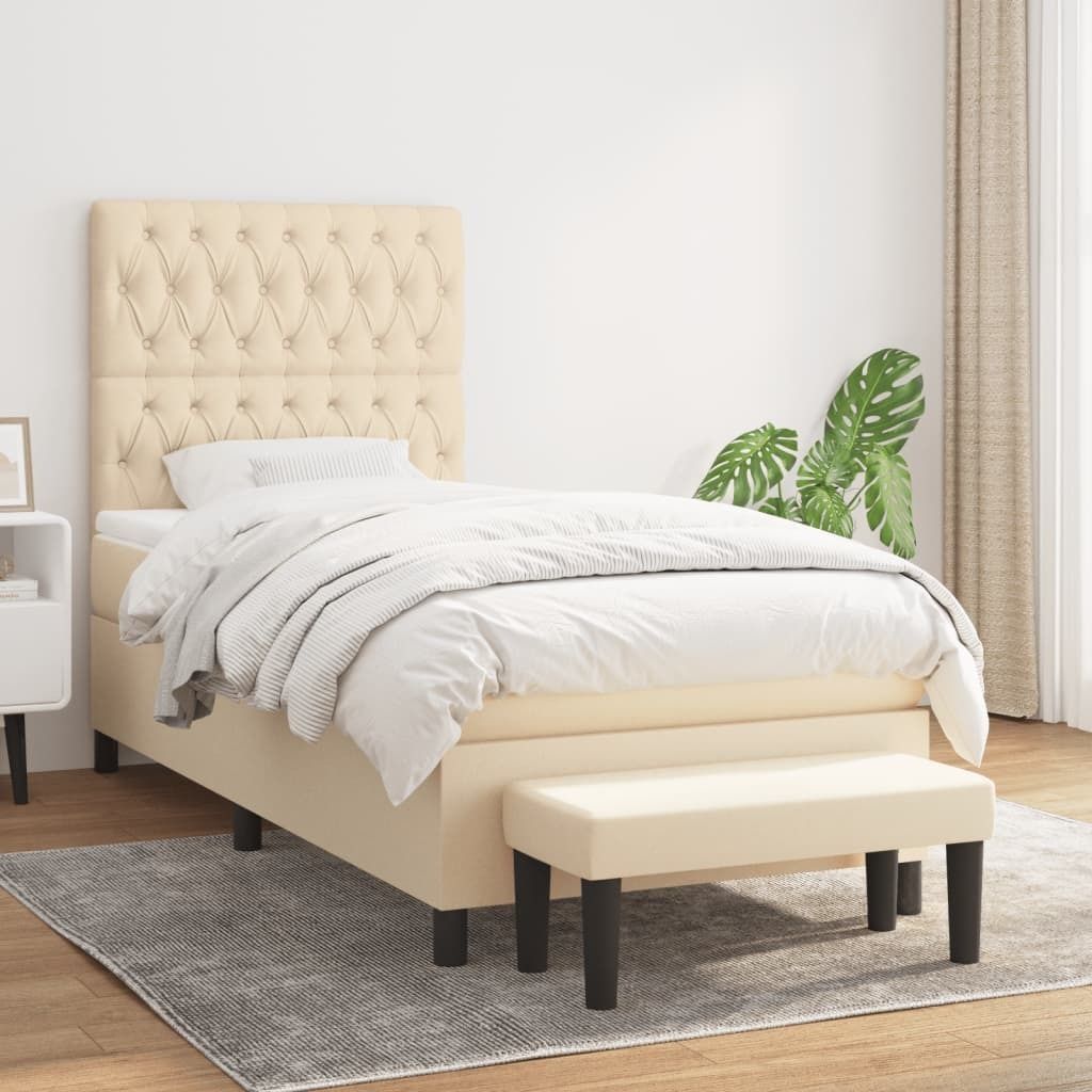 The Living Store Boxspringbett mit Matratze Creme 90x190 cm Stoff