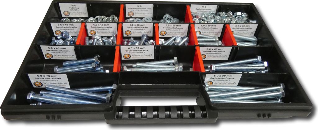 480 tlg Sechskantschrauben Sortiment mit Muttern Unterlegscheiben Federringen M6 // 12mm-80mm Schrauben Set