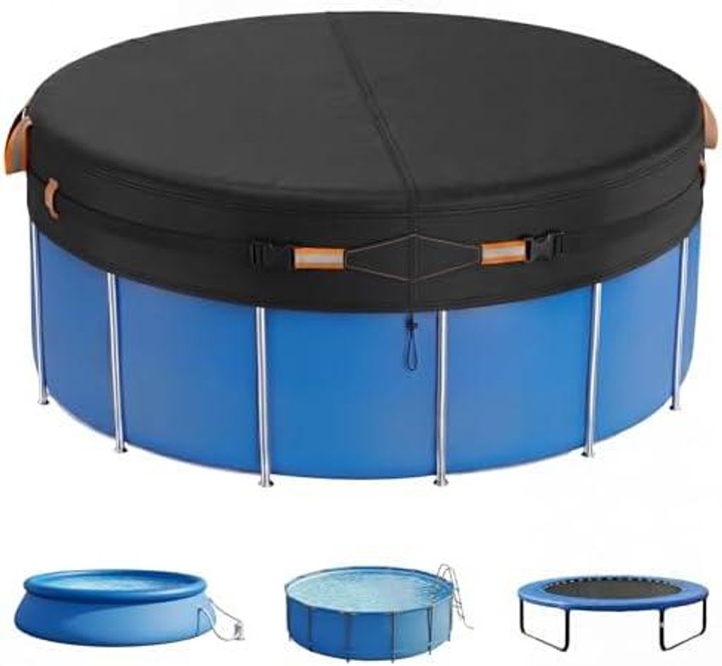 Poolabdeckung Rund, Sommer-Poolplane aus hochwertigem Oxford-Gewebe für runden Aufstellpool, mit Steckschnallen & Kordelzug, Ø 244cm (8FT)