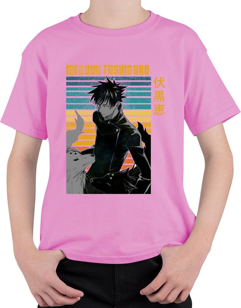 Megumi Fushiguro Jujutsu Kaisen Shikigami Geisterhunde Vintage Uni Kinder T-Shirt, Pink, 152