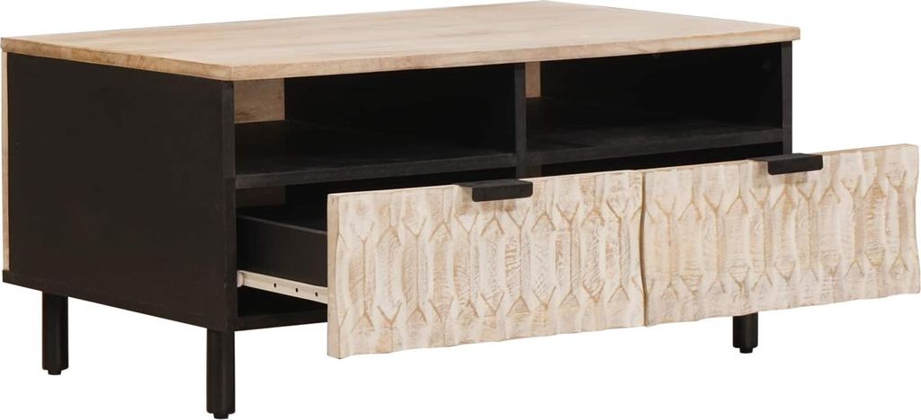 vidaXL Couchtisch mit Schubladen Weiß 80 x 54 x 40 cm Massivholz Mango