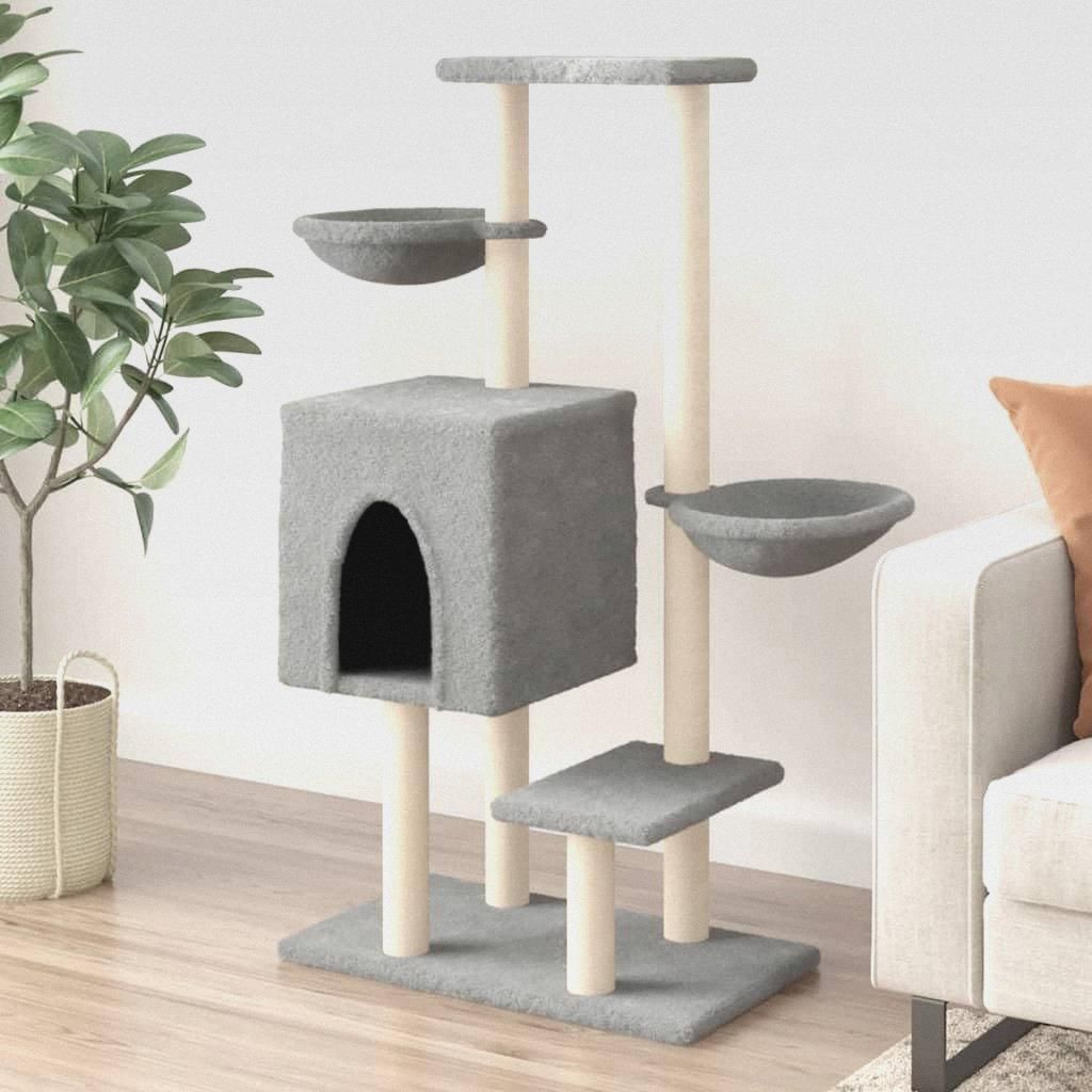 Kratzbaum mit Sisal-Kratzsäulen Hellgrau 117 cm Katzenmöbel für kleine und große Katzen
