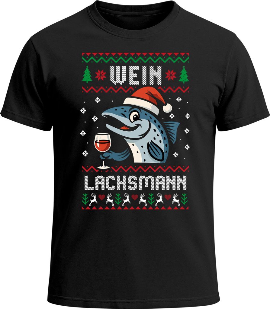 Herren T-Shirt Weihnachten Spruch Wortspiel lustig Wein Lachsmann Ugly XMAS Outfit Weihnachtsshirt Männer Moonworks