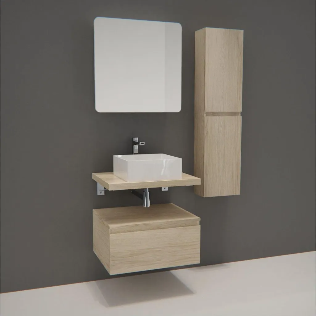 Ensemble Meuble de Salle de Bain Suspendu 60 cm avec Colonne et Miroir