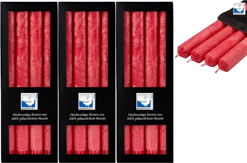 3 x 4 Stearin Stabkerzen Rot 250 x 22 mm Kerzenfarm Kerzen Set