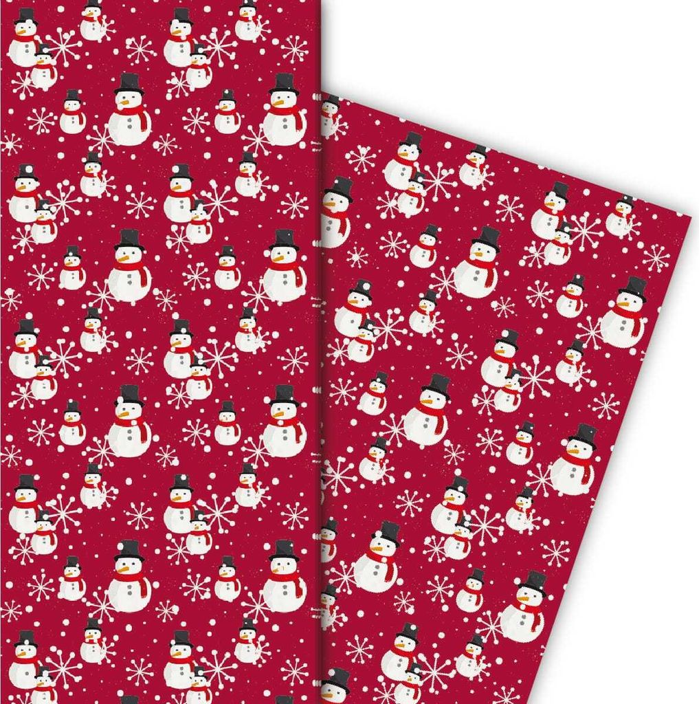 Winter Geschenkpapier mit Schneemann, rot - G4792, 32 x 48cm