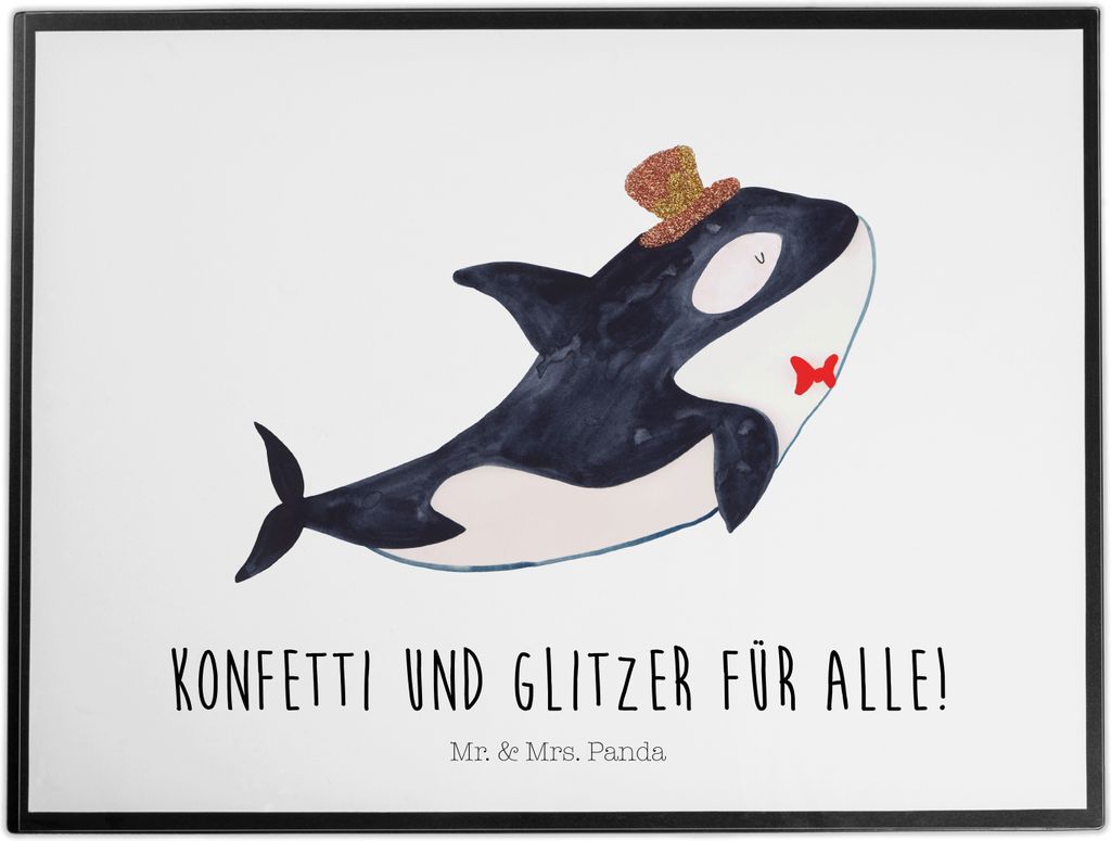 Mr. & Mrs. Panda schreibtischunterlage Orca Zylinder - Weiß - Geschenk, schreibtischunterlagen, Glückwunsch, Geburtstag, Glitzer, Schreibunterlag...