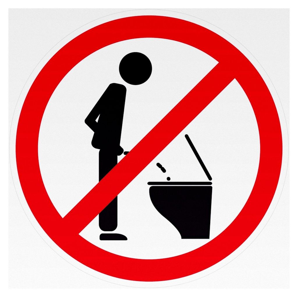 Aufkleber Bitte nicht im Stehen pinkeln – Stehpinkler verboten Ø 8 cm | WC Hinweis für Toilette, Bad, Spülkasten, Badezimmer wetterfest und UV...