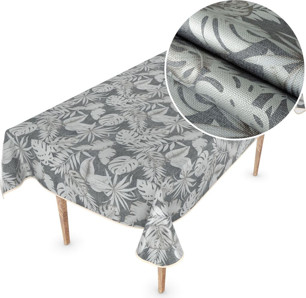 Tischdecke Wachstuch Premium Blumen Grau Robust Wasserabweisend Breite 140 cm Länge 100 cm