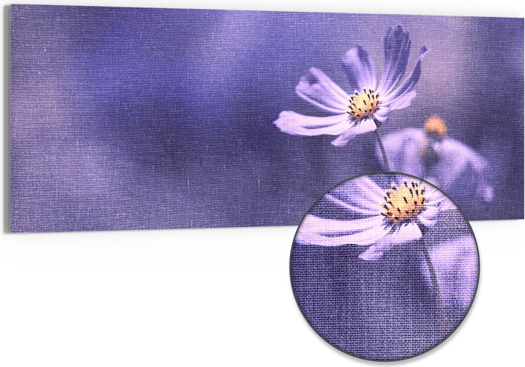 DEQORI Hybrid Leinwand Bild 125x50 cm 'Lilablütenzauber' Wandbild Glas flach modern