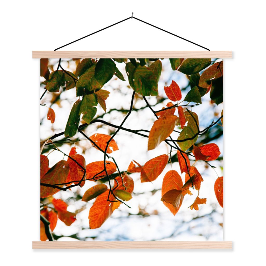 MuchoWow Textilposter Herbst - Blätter - Landleben - Jahreszeiten 40x40 cm mit holzfarbenen Rahmen - Posterleiste