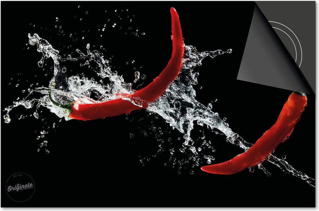 Induktionsschutz 90x52 - abdeckplatte Induktion matt- Dietrix Kochfeldschutz- Base - Splash - Rote Paprika